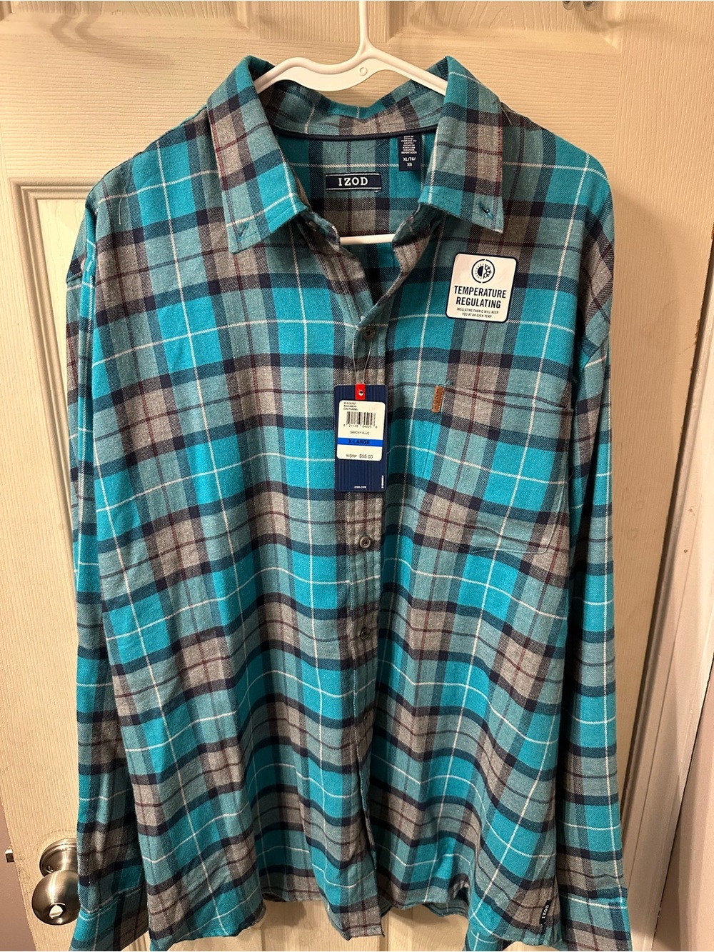 Izod Teal and Gray Plaid Button-Down Shirt